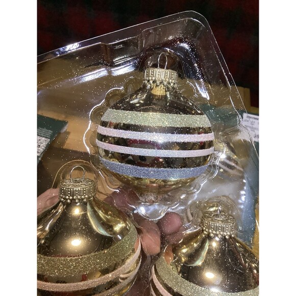 KREBS Glass Christmas Ornaments Tiffany Chiffon Balls Glitter Stripes 2 Boxes - Picture 8 of 9